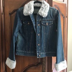 DKNY Jeans Jean jacket with fur trim